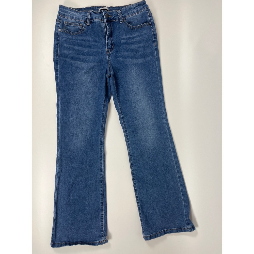 Bleu Womens Petite Flare Jeans Medium Wash High Rise Stretch Denim 8P